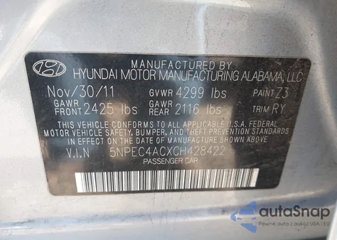 2012 Hyundai Sonata Se from USA, damaged, VIN 5NPEC4ACXCH428422